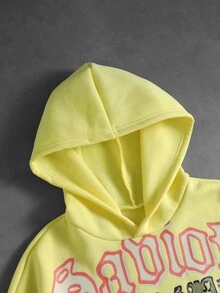 ROMWE MEN Men Letter & Angel Print Drop Shoulder Oversize Hoodie - Yellow - View 4
