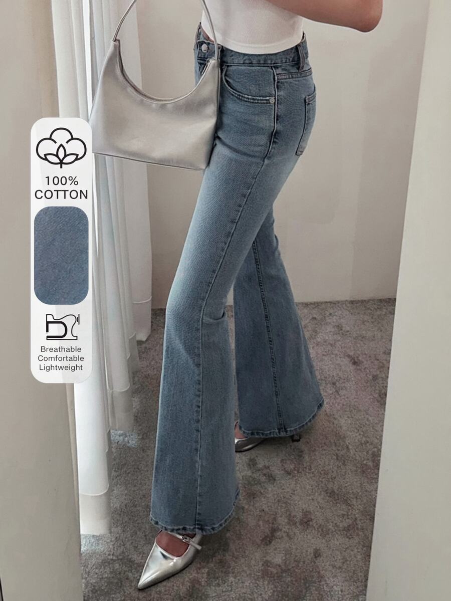 DAZY Women's Stretch Slim Fit Flare Elegant Jeans, All Season - Light Wash - View 1