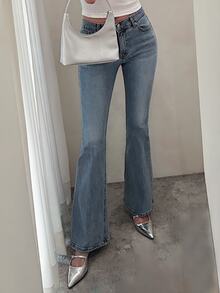 DAZY Women's Stretch Slim Fit Flare Elegant Jeans, All Season - Light Wash - View 7