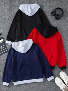 SHEIN 3件組兒童青少年男孩連帽衛衣套裝，百搭休閒多功能，適合秋冬穿著 - 彩色 - 查看 4