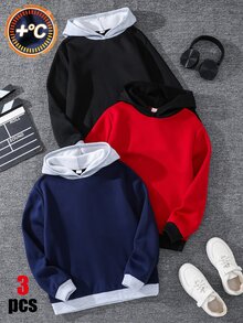 SHEIN 3件組兒童青少年男孩連帽衛衣套裝，百搭休閒多功能，適合秋冬穿著 - 彩色 - 查看 3