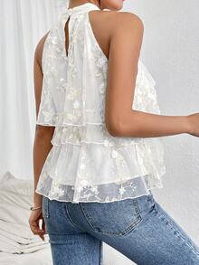 Firerie Blusa de gasa con cuello halter, volantes holgados y diseño asimétrico - Albaricoque - Ver 10