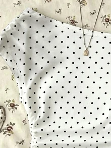 SHEIN Teen Girls Casual Minimalist Fitted Asymmetrical Shoulder Ruched Cropped Top, Suitable For Spring/Summer, Unique Outfit, Daily Wear - White - View 4