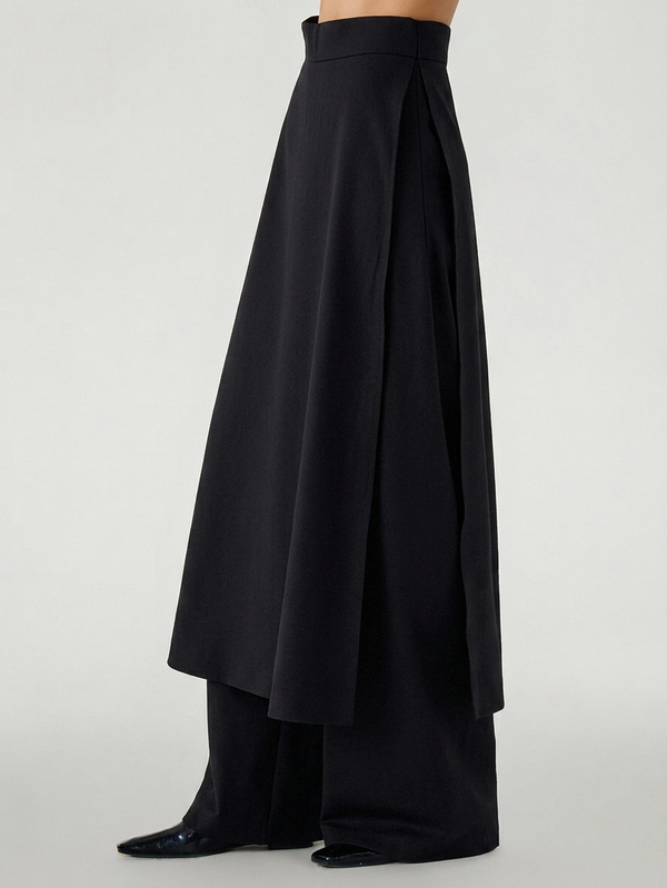 ATUI Studio European And American Dark Style 2 In 1 Asymmetrical Skirt Wide Leg Pants, Draped Slimming Skirt Pants, Japanese Style Suit Pants, Gift