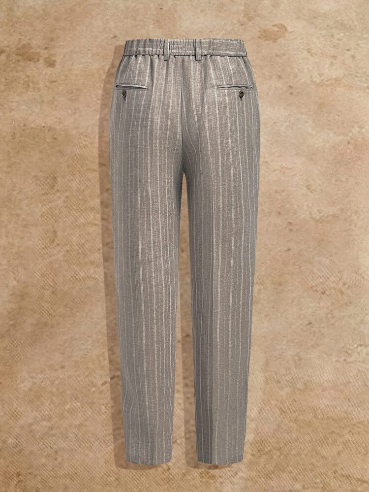 HIMLAND Men's Striped Double-Breasted Long Sleeve Jacket And Pants Casual Suit Set - Apricot - View 5