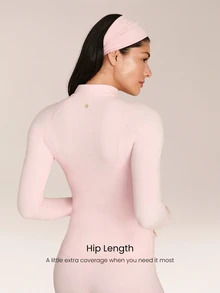 GLOWMODE FeatherFit™ Slim-It Streamline Performance Secure Pockets Zip Up Long Sleeve Jacket Low Impact Yoga Pilates Daily Fall - Baby Pink - View 2
