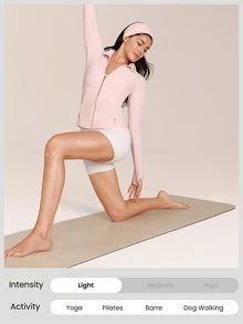 GLOWMODE FeatherFit™ Slim-It Streamline Performance Secure Pockets Zip Up Long Sleeve Jacket Low Impact Yoga Pilates Daily Fall - Baby Pink - View 5