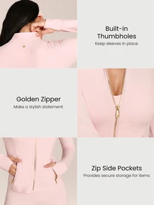 GLOWMODE FeatherFit™ Slim-It Streamline Performance Secure Pockets Zip Up Long Sleeve Jacket Low Impact Yoga Pilates Daily Fall - Baby Pink - View 3