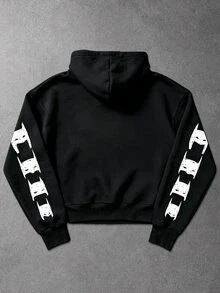BATMAN X SHEIN Manfinity EMRG Men's Bat Print Long Sleeve Casual Hoodie Sweatshirt - Black - View 4