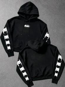 BATMAN X SHEIN Manfinity EMRG Men's Bat Print Long Sleeve Casual Hoodie Sweatshirt - Black - View 2