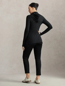 Activina Women's Modest Sporty Stand Collar Hooded Slim Fit Autumn Middle Eastern Style Sports Dress + Fitted Cropped Pants Set Workout Gym Black - Black - View 7