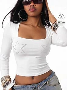 Vadaroq Women's Solid Color Slim Fit Versatile Daily Long Sleeve T-Shirt - White - View 3