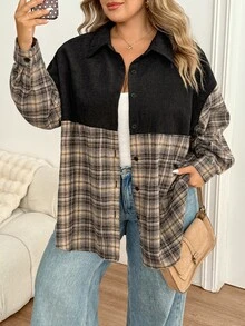 SHEIN CURVE+ 女款大尺碼洋裝 22W 秋季時尚休閒 1920年代復古 80年代寬鬆基礎襯衫 正式度假晚宴黑色 - 彩色 - 查看 7