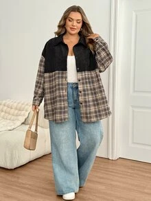 SHEIN CURVE+ 女款大尺碼洋裝 22W 秋季時尚休閒 1920年代復古 80年代寬鬆基礎襯衫 正式度假晚宴黑色 - 彩色 - 查看 4