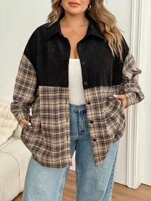 SHEIN CURVE+ 女款大尺碼洋裝 22W 秋季時尚休閒 1920年代復古 80年代寬鬆基礎襯衫 正式度假晚宴黑色 - 彩色 - 查看 5
