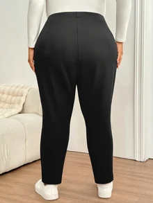 SHEIN CURVE+ Plus 22W Women Fold Pleated Slant Pocket Pants Fall - Black - View 3