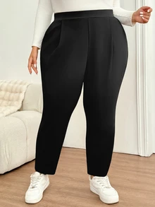 SHEIN CURVE+ Plus 22W Women Fold Pleated Slant Pocket Pants Fall - Black - View 9
