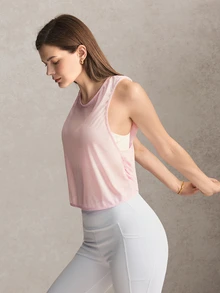 Activina Solid Color Criss-Cross Tie-Up Sports Tank Top Mesh Pink Lunch Break Backless Strap Design For Quick-Drying And Breathable Yoga Workout - Pink - View 3