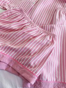 Snug Reverie Fresh Girl 粉色與白色垂直條紋領口短袖居家服套裝 - 粉色 - 查看 5