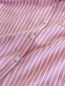 Snug Reverie Fresh Girl 粉色與白色垂直條紋領口短袖居家服套裝 - 粉色 - 查看 6