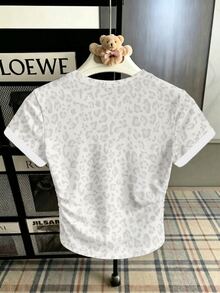 Teen Girl Casual Slim Fit Round Neck Ruched Short Sleeve T-Shirt, Suitable For Summer - Multicolor - View 2