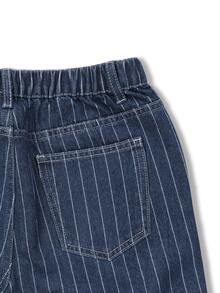 SHEIN ChillGRL Teen Girl Striped Print Straight Leg Jeans - Dark Wash - View 7