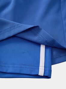 CourtClass Shorts deportivos de mujer de unicolor con cintura elástica y doble capa - Azul - Ver 5
