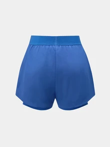 CourtClass Shorts deportivos de mujer de unicolor con cintura elástica y doble capa - Azul - Ver 2