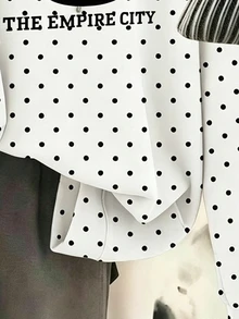 青少年女孩休閒時尚波點圖案厚實舒適柔軟連帽衛衣，字母印花，適合秋冬日常、街頭風、戶外、Y2K、運動、校園、開學季，甜美女孩風 - 白色 - 查看 4