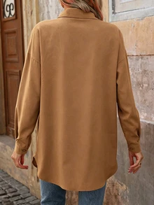 Yunfilé Casual Versatile Solid Color Long Sleeve Shirt Office Shades Of Brown Autumn - Coffee Brown - View 2