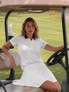 CourtClass CourtClass Women's Colorblock Polo Collar Tennis Sports T-Shirt - White - View 5
