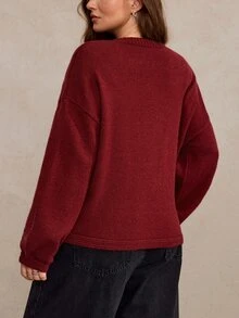 Freevana Plus Size Autumn/Winter Casual Solid Color Frog Button Cardigan - Burgundy - View 6