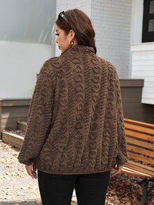 Comfylo Plus Size Casual Reversible Fleece Patchwork Jacket For Winter Winter Clothes - Coffee Brown - View 9