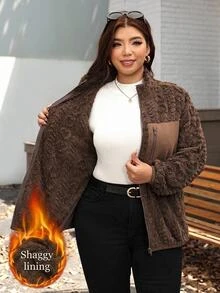 Comfylo Plus Size Casual Reversible Fleece Patchwork Jacket For Winter Winter Clothes - Coffee Brown - View 4