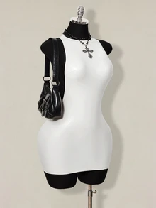 SHEIN ICON 女士性感纯色露背无袖紧身迷你连衣裙，夏季 - 白色 - 查看 12