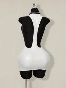 SHEIN ICON 女士性感纯色露背无袖紧身迷你连衣裙，夏季 - 白色 - 查看 10