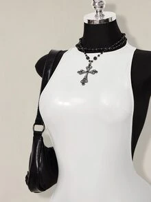 SHEIN ICON 女士性感纯色露背无袖紧身迷你连衣裙，夏季 - 白色 - 查看 6