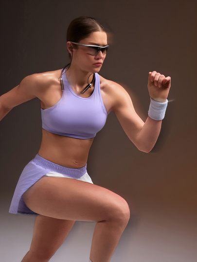 Powerista Bộ đồ thể thao nữ mặc hàng ngày phong cách athleisure kín đáo năng động, gồm áo croptop màu trơn và quần short cạp chun, màu tím và trắng, cho chạy bộ, gym, fitness, mùa hè