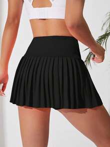 CourtClass CourtClass Solid Pleated Sports Skort Tennis Skirt Athletic Skirt - Black - View 2