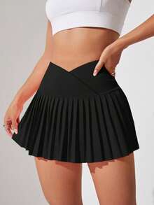 CourtClass CourtClass Solid Pleated Sports Skort Tennis Skirt Athletic Skirt - Black - View 1
