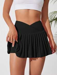 CourtClass CourtClass Solid Pleated Sports Skort Tennis Skirt Athletic Skirt - Black - View 4