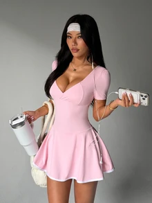 CourtClass CourtClass Women's Casual Everyday Sports Skort With Color Blocking - Pink - View 6