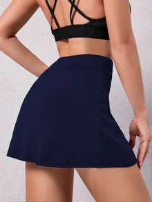 CourtClass CourtClass Falda pantalón deportiva con bolsillo para teléfono y dobladillo dividido, 2 en 1 - Azul Marino - Ver 2