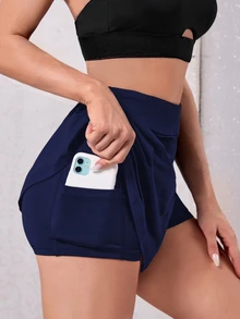 CourtClass CourtClass Falda pantalón deportiva con bolsillo para teléfono y dobladillo dividido, 2 en 1 - Azul Marino - Ver 6