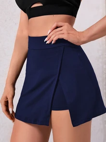 CourtClass CourtClass Falda pantalón deportiva con bolsillo para teléfono y dobladillo dividido, 2 en 1 - Azul Marino - Ver 3