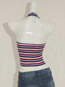 SHEIN ICON Sexy Deep V-Neck Rainbow Striped Tight Camisole - Multicolor - View 2