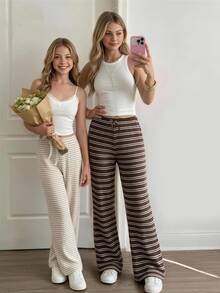 SHEIN Sparklyn بنطلون أبيض بنقشة زهرية محببة مع خصر مطاطي، عصري بسيط متعدد الاستخدامات مريح، مناسب للخروجات والاسترخاء والعطلات والسفر وغيرها، لفصلي الصيف والخريف - أبيض - مشاهدة 3