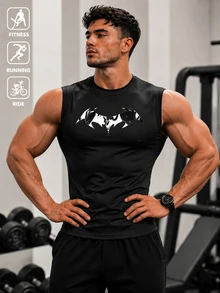Coreblaze Men's Bat Print Casual Fitness Sports Tank Top - Black - View 1