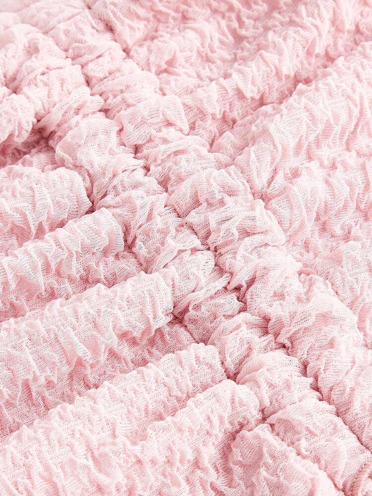 SHEIN ICON Drawstring Detail Lettuce Trim Strapless Top And Skirt Pink Set - Dusty Pink - View 5