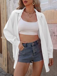 Yunfilé Solid Color Button Front Casual Long Sleeve Shirt,Long Sleeve Tops Fall Cloth For Women - White - View 7